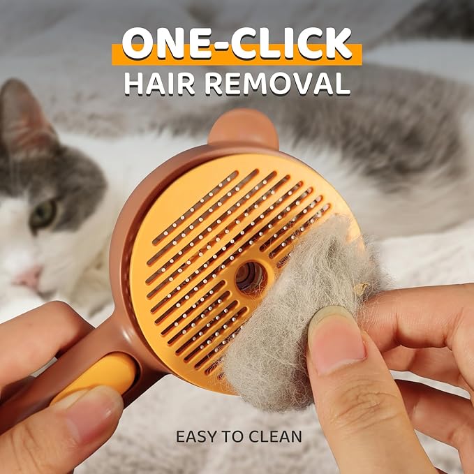 Cat Steam Brush, Self Cleaning Pet Spray Hair Removal Comb with Release Button, 3 In 1 Cat Brush for Indoor Cats, Waterproof Pet Grooming Brushes for Long Short Haired Dogs Cats(Brown)