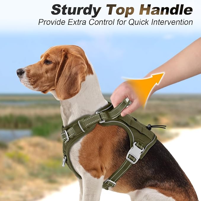 BARKBAY Service Dog Vest Tactical Dog Harness Medium Large Sized Dog Tags Personalized No Pull Adjustable Harness Reflective K9 Working Training Easy Control Military MolleSystem(Army Green,M)
