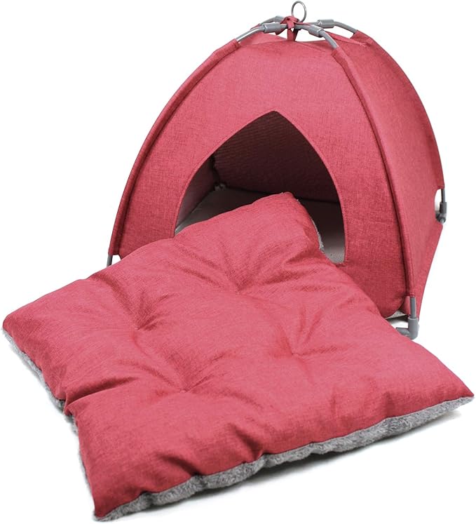 Winsterch Cat Bed Cave for Indoor Cats,Pet Tent Cave for Cats Small Dogs Kitten Bed with Removable Washable Cushion (18.5'' x 18.5'' x 15.8'', W-Red)