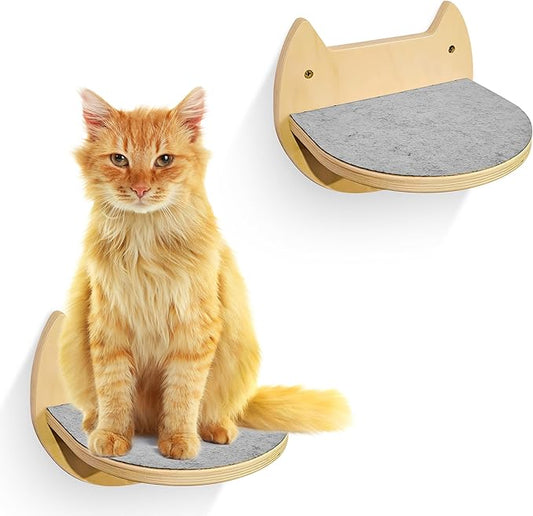 2 Pcs Cat Wall Steps – Indoor Premium Hardwood Cat Stairs – Cat Wall Shelves with Scratching Pads – Modern Wall Mounted Furniture for Climbing, Jumping & Lounging - for Large Cats