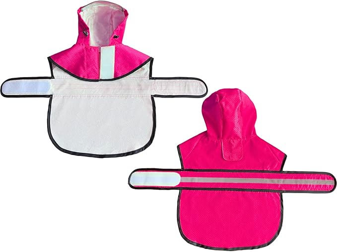 Dog Raincoat Waterproof Reflective Slicker - Lightweight Breathable Hooded Poncho Rain Coat Jacket with Adjustable Belly Strap and Leash Hole for Small Medium Large Dogs (Pink, Medium)