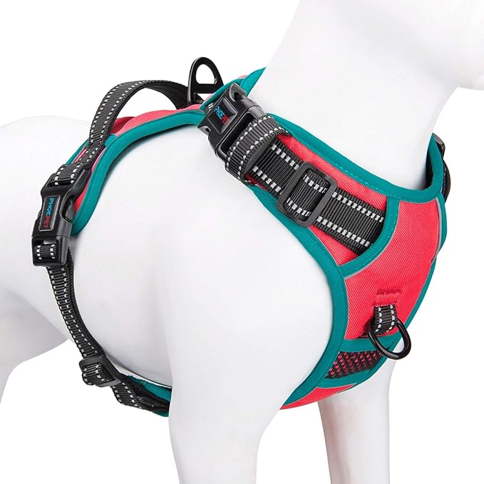 PHOEPET 2019 Upgraded No Pull Dog Harness,3M Reflective Adjustable Vest, with a Training Handle + 2 Metal Leash Hooks+ 3 Snap Buckles +4 Slide Buckles(M, Red)