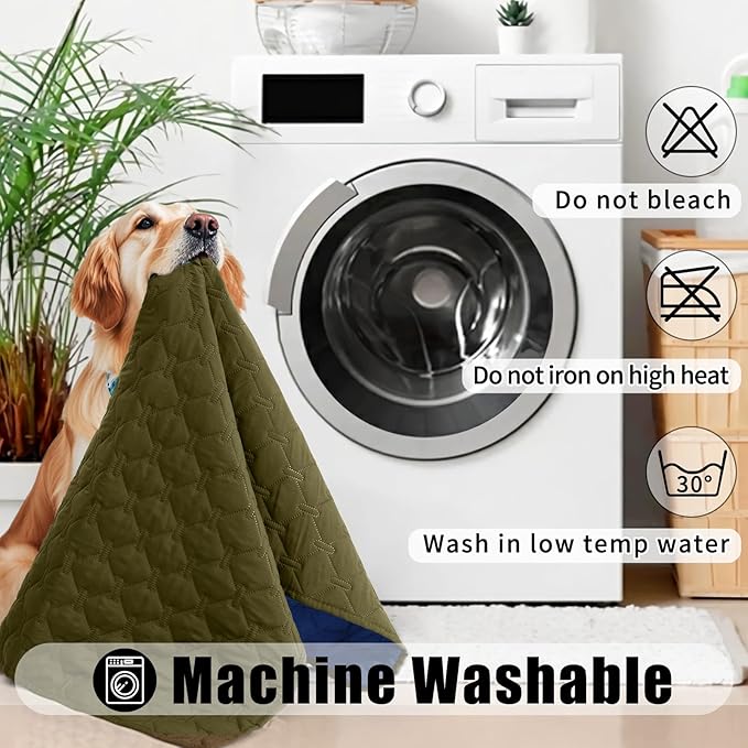 Smiry Waterproof Dog Bed Cover Blanket, Soft Reversible Pet Blanket, Washable Leakproof Cats Dogs Couch Cover for Sofa, Couch, Furniture (82x120 Inch, Green/Navy)