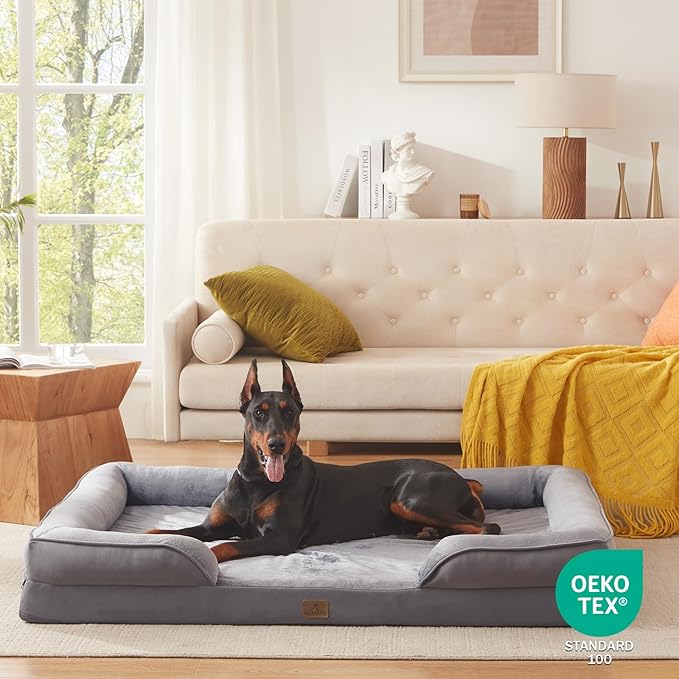 Bedfolks Orthopedic Dog Bed XXL, Waterproof Dog Sofa Bed for Giant Dogs, Egg Foam Pet Couch Bed with Removable Washable Cover and Nonslip Bottom, Dark Grey