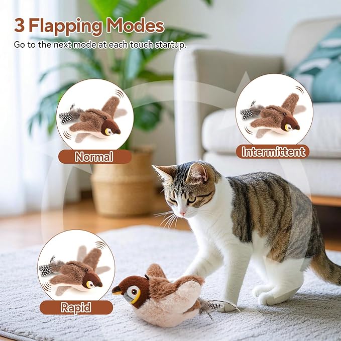 AUSCAT Flappy Bird Cat Toy, Simulated Chirping Bird Cat Toy Flapping Wings, Rechargeable,Interactive Catnip Toys for Indoor Kittens (No Flying)