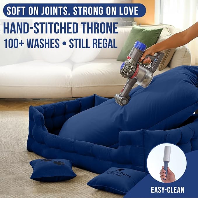 Luxury Dog Bed Chesterfield – Handcrafted Velvet Throne for Dogs | Joint Support, Calming & Temp-Regulating Comfort | Durable 5+ Years, Anti-Claw, Washable 100+ Times – XL, Blue
