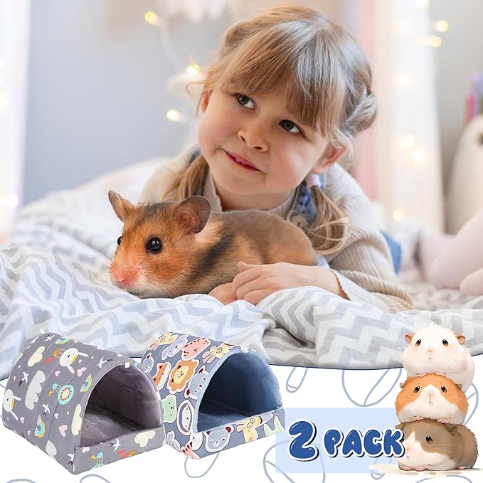 UPINS 2 Pack Guinea Pig Hideout,Guinea Pig Bed Washable Small Animal House Cage Accessories for Mouse Chinchillas Hamsters Hedgehogs Ferrets Bearded Dragons and Rats