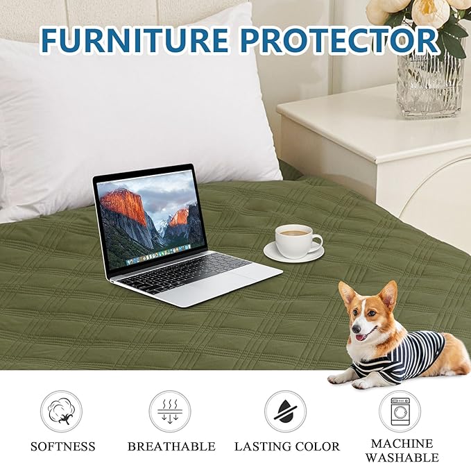 hyha Waterproof Dog Blanket, Reversible Pet Bed Blanket, Soft Sofa Couch Cover for Dogs Washable, Waterproof Pet Couch Covers for Sofa Puppy Cats Furniture Protector(82"x82", Green/Navy Blue)