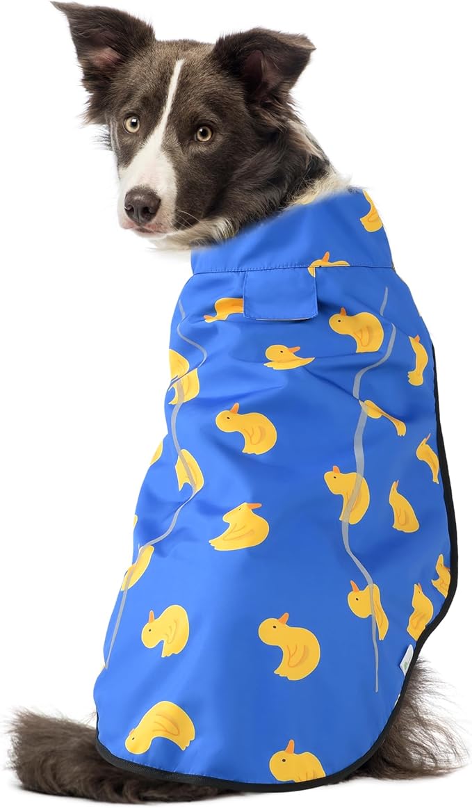 Mile High Life Dog Raincoat, Adjustable Waterproof Reflective Rain Jacket for Small Medium Large Dogs, Lightweight Breathable Pet Rain Coat with Leash Hole(Blue Duck,L Chest 32-40")