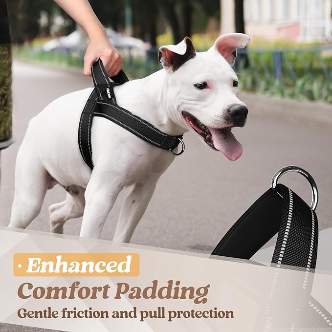 rabbitgoo Dog Harness No Pull, Quick Fit for Large Dogs with Soft Padded Handle, Chest Adjustable Reflective Pet Vest, No Choke Escape Proof for Walking Training, Black XL