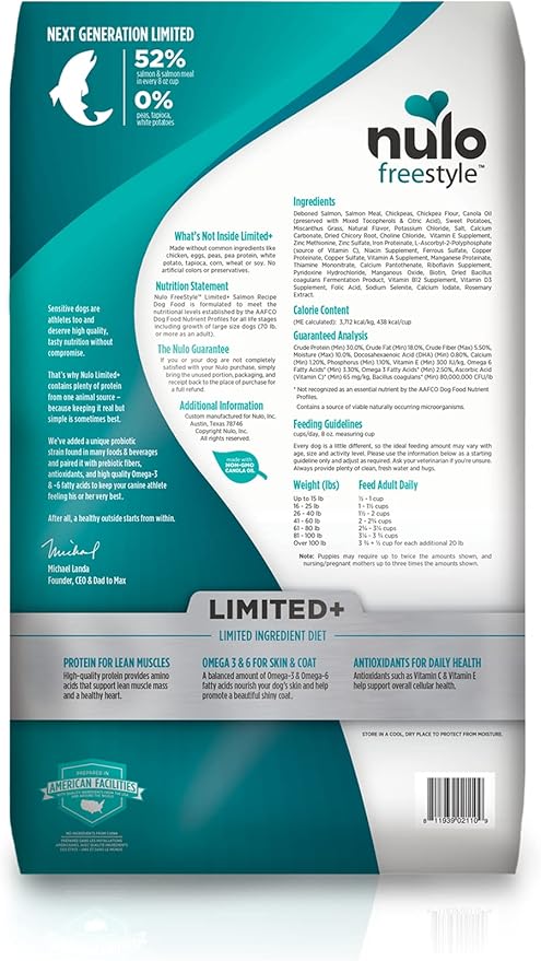 Nulo FreeStyle Limited Ingredient Dog Food, High-Protein Salmon Recipe, Grain-Free Natural Dry Dog Food for Adult Dogs & Puppies with Food Sensitivities, Single Animal Protein, 24 lb Bag