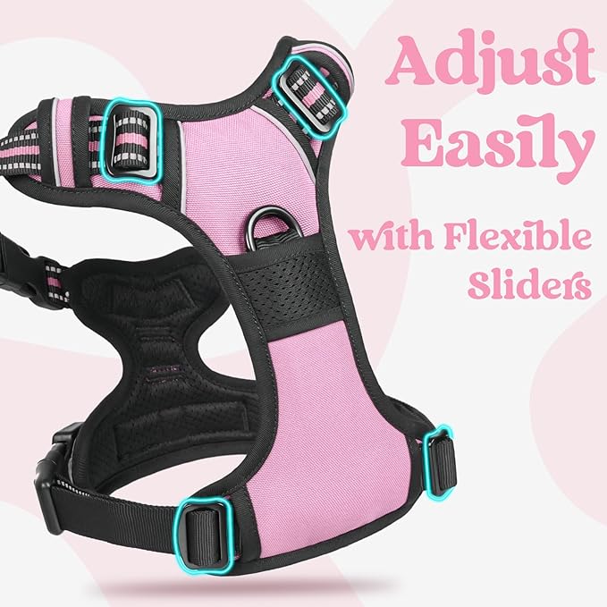 rabbitgoo Dog Harness Medium Sized, No Pull Pet Harness with 3 Buckles, Adjustable Soft Padded Vest with Control Handle, Walking Reflective Pet Vest for Medium Dogs, Pink, M