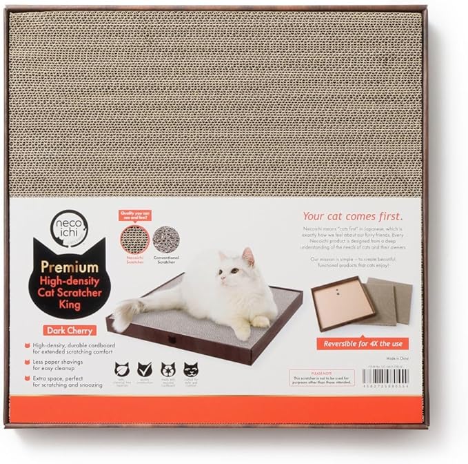 Necoichi Cardboard Cat Scratcher Bed for Indoor Cats - Cat Scratching Board (18" King, b.Dark Cherry Lounge)