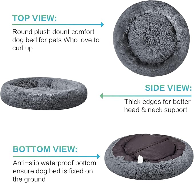 SAVFOX Plush Calming Dog & Cat Beds - Donut Shaped, Comfy Cuddler in Faux Fur, Washable, Multiple Sizes XS-XXL