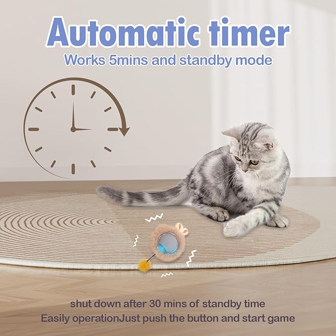 Interactive Cat Toys, Fast Rolling Ball in Play Mat, Automatic Motion Activated Moving Ball Hide and Seek Mouse Catching Game, 28" Play Mat for Cat,LED Lights, Auto On/Off