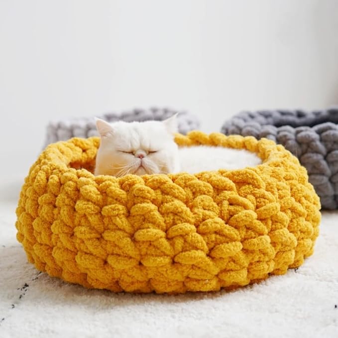 Cat Nest Bed – Premium Handwoven Washable Extra Soft Round Cave House for Indoor Kitten & Kitty, Small & Large (Cloud White,Large)