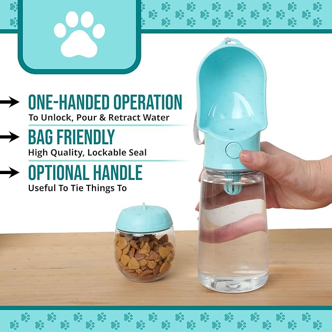 Leak Proof Portable Dog Water Bottle with Bowl – Travel Pet Water Dispenser for Walking & Hiking – Food Grade Plastic – Choose from 3 Colors (Blue, 500 ml)