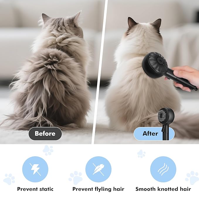 Cat Steam Brush with 2 Steam Modes for Cats Dogs Shedding, Low Noise Pet Hair Brush with One Release Button Cool Mist for Indoor Cats