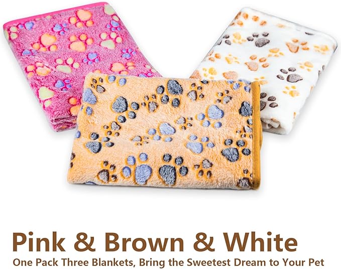 LeapSheep Pet Blankets for Dogs Cats - 3Pack Heart Pattern Super Soft Fluffy Dog Blankets for Small Medium Large Doggy Kitten (Paws, Large)