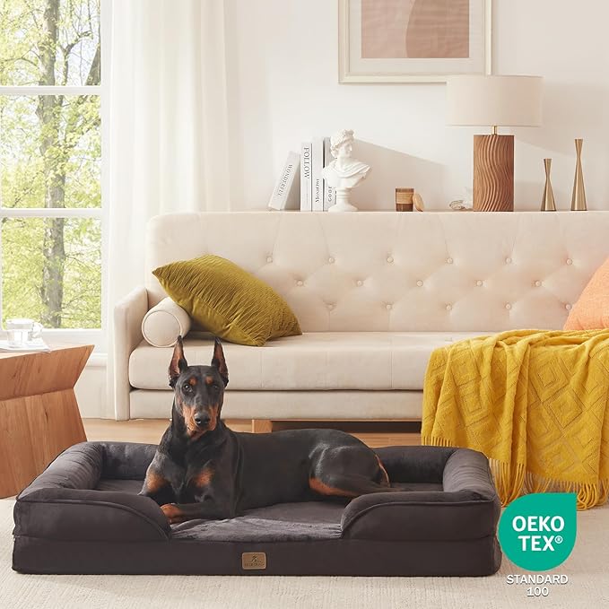 Bedfolks Orthopedic Dog Bed, Waterproof Dog Sofa Bed for Extra Large Dogs, Egg Foam Pet Couch Bed with Removable Washable Cover and Nonslip Bottom, Black