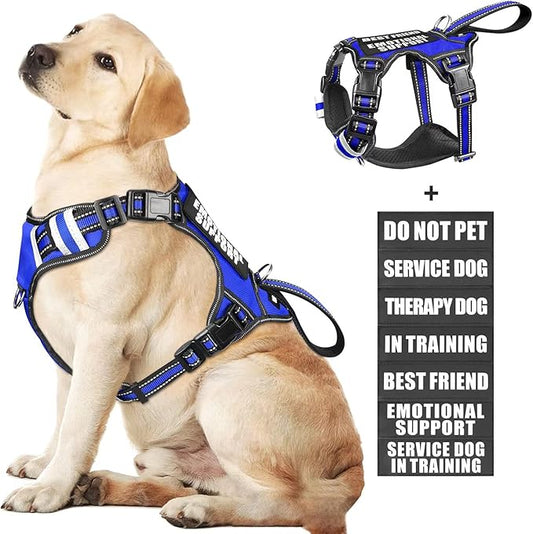 WINSEE Service Dog Vest No Pull Dog Harness with 7 Dog Patches, Reflective Pet Harness with Durable Soft Padded Handle for Training Small, Medium, Large, and Extra-Large Dogs