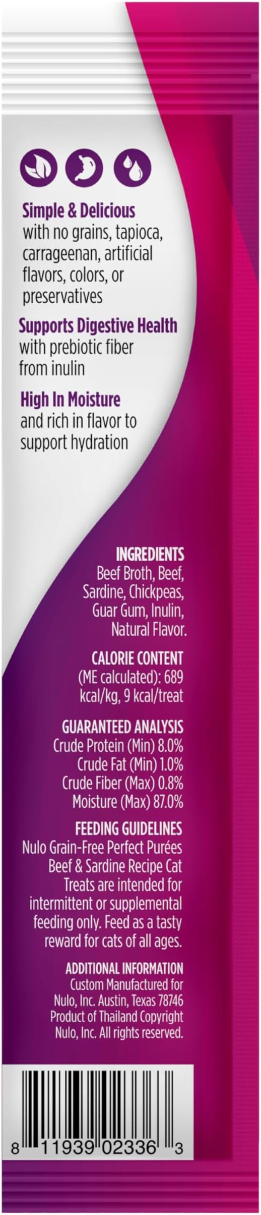 Nulo Freestyle Grain-Free Perfect Purees Premium Wet Cat Treats, Squeezable Meal Topper for Felines, High Moisture Content to Support Cat Hydration, 0.5 Ounce, Beef & Sardine