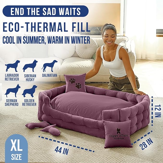 Luxury Dog Bed Chesterfield – Handcrafted Velvet Throne for Dogs | Joint Support, Calming & Temp-Regulating Comfort | Durable 5+ Years, Anti-Claw, Washable 100+ Times – XL, Purple