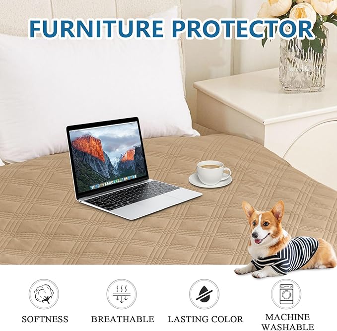 hyha Waterproof Dog Blanket, Reversible Pet Bed Blanket, Soft Sofa Couch Cover for Dogs Washable, Waterproof Pet Couch Covers for Sofa Puppy Cats Furniture Protector(30"x53", Camel/Beige)