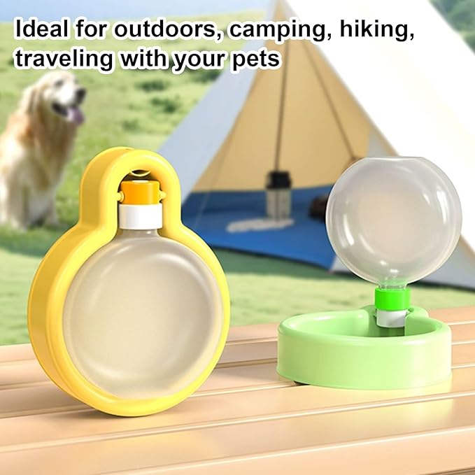 Portable Dog Water Bottle Dispenser, 17oz Dog Outdoor Water Bottle Bowl Foldable Pet Travel Eating Drinking Bottle Bowl (Green, 16.9oz)