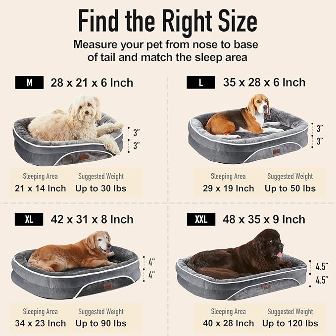 OhGeni Orthopedic Big Dog Couch Pet Sofa XL Sized Cat Beds with Comfort Foam Support, Soft Comfortable Fabric, Machine Washable Waterproof Removable Cover, 42-Inch (Gray)
