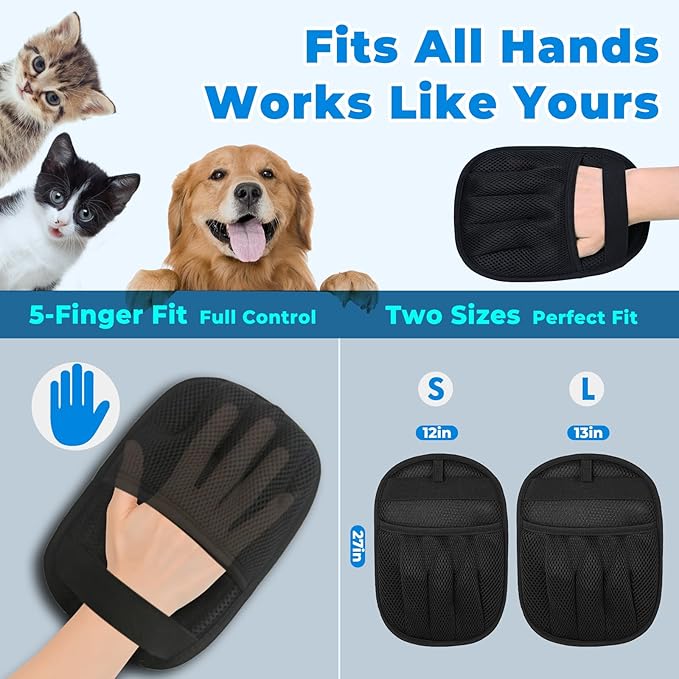 GRENTY Magic Brush Pet Hair Remover (2 Pcs), Upgraded Five-Finger Electrostatic Pet Hair Removal Gloves, Dogs & Cats Pet Hair Removal Tools for Clothing, Carpet, Sofa Gaps, Car Seat