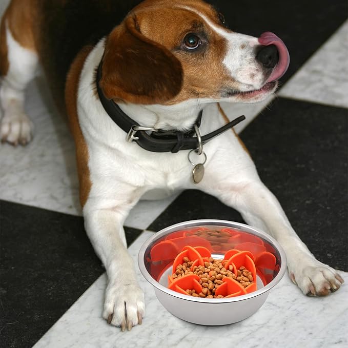 Jaoul Slow Feeder Dog Bowls Insert, 5.4 Inch Cuttable Slow Feeder Insert with 17 Octopus Suction Cups for Small Size Dog Food Bowl (Small, Orange)
