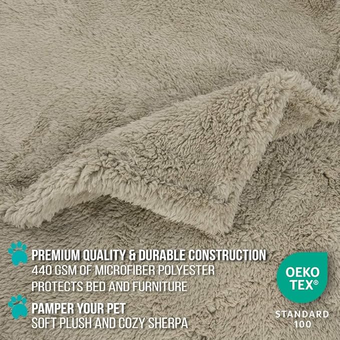 PetAmi Fluffy Waterproof Dog Blanket for Small Medium Dogs, Soft Warm Pet Sherpa Throw Pee Proof Couch Cover, Reversible Cat Puppy Bed Blanket Sofa Protector, Plush Washable Pad (Taupe Camel, 24x32)