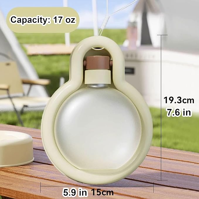 Portable Dog Water Bottle Dispenser, 17oz Dog Outdoor Water Bottle Bowl Foldable Pet Travel Eating Drinking Bottle Bowl (White, 16.9oz)