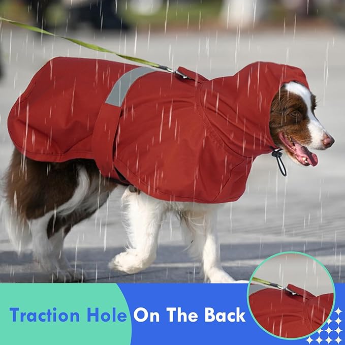 MIGOHI Dog Rain Jacket, Waterproof Rain Coat for Dogs | Outdoor Dog Raincoat with Hood, Windproof & Breathable, Reflective Strips for Safety, Red, M