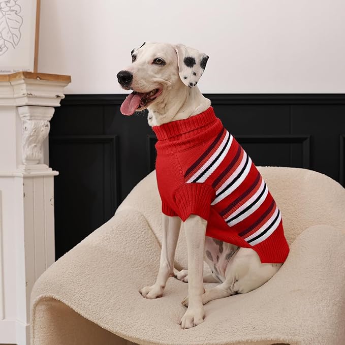Kuoser Dog Sweater XL, Dog Sweaters for Large Dogs Boy Girl, Warm Pullover Doggie Striped Knitwear for Christmas, Winter Clothes Pet Apparel for Labrador Beagle, Red XL