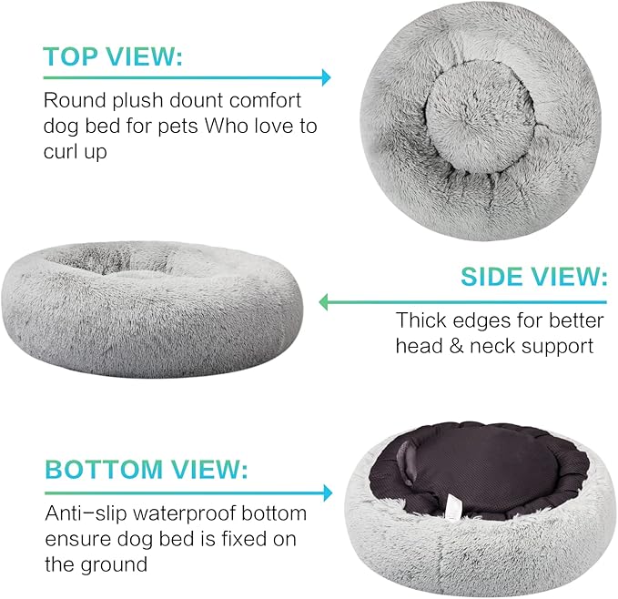 SAVFOX Plush Calming Dog Beds, Donut Bed for Small Dogs, Medium, Large & X-Large, Comfy Cuddler and Cat in Faux Fur, Washable Bed, Multiple Sizes XS-XXL