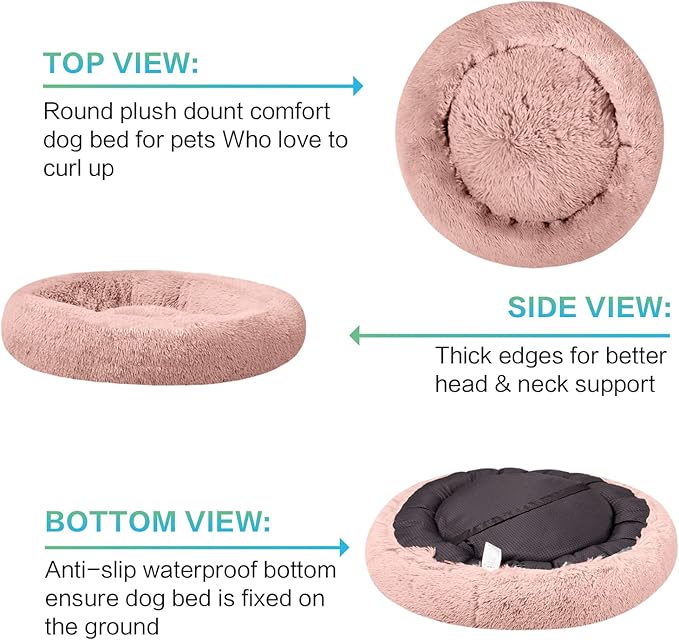 SAVFOX Plush Calming Dog & Cat Beds - Donut Shaped, Comfy Cuddler in Faux Fur, Washable, Multiple Sizes XS-XXL