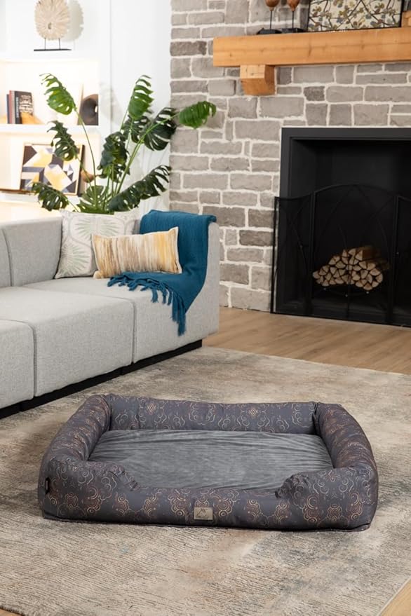 Furry's Paradise Foam Cuddler Waterproof Bolster Pet Bed with Reversible Cushion, Recycled Fibers and Non-Slip Bottom. (in The Clouds, Orthopedic Large)