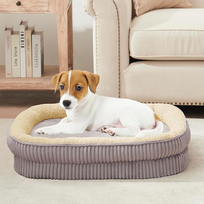 Orthopedic Dog Bed for Small Dogs Breeds, High Density Egg Crate Foam Dog Sofa Beds,Oval Kennel Bed, Pet Couch Bed with Four Sided Bolster, Removable Washable Cover& Non-Slip Bottom