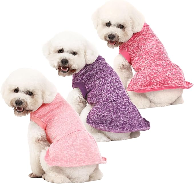 Dog Sweater, Dog Sweaters for Small Dogs, 2, 3 Pack Warm Soft Pet Clothes for Puppy, Medium Large Cat, Dogs Girl or Boy, Dog Shirt for Winter Christmas (Dress Pink+Purple+HotPink, X-Large)