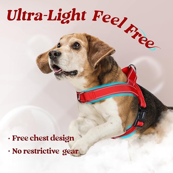 rabbitgoo Dog Harness No Pull, Quick Fit for Small Dogs with Soft Padded Handle, Chest Adjustable Reflective Pet Vest, No Choke Escape Proof for Walking Training, Red M