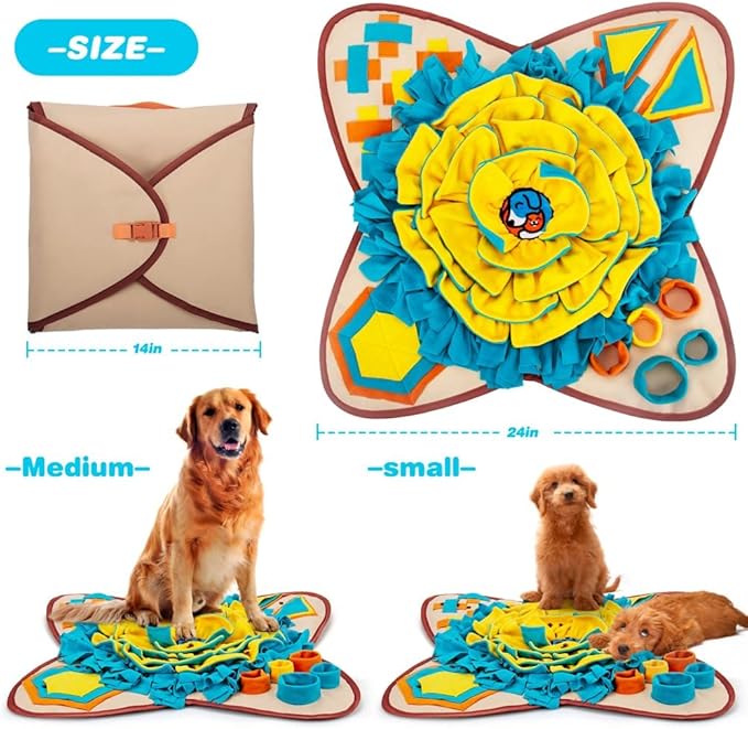 AWOOF Pet Snuffle Mat for Dogs, Interactive Feed Game for Boredom, Encourages Natural Foraging Skills for Cats Dogs Bowl Travel Use, Dog Treat Dispenser Indoor Outdoor Stress Relief (Khaki)