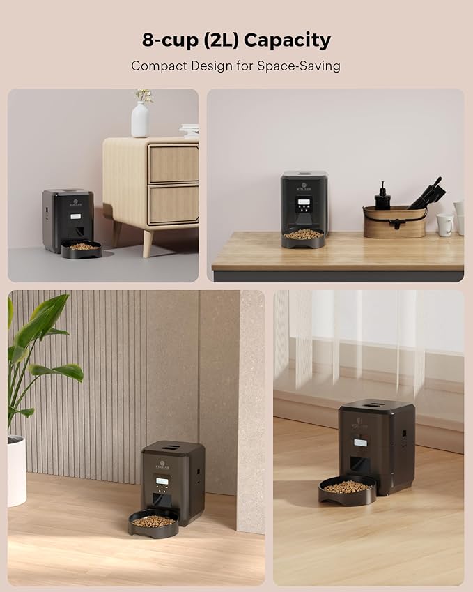 VOLUAS Automatic Cat Feeder - Automatic Pet Feeders for Cats and Dogs, Pet Food Dispenser for Dry Food, Timed Pet Feeders with Memory Function, 2L Auto Feeder