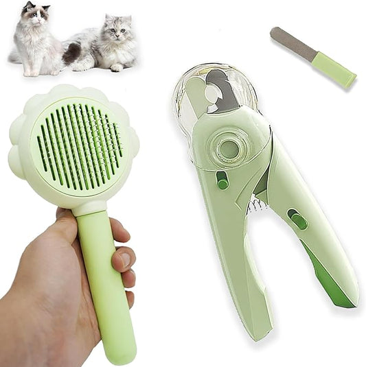 3PCS Cat Grooming Kit, Nail Clipper Trimmer and Nail File, Brush for Shedding, Comb for Long Haired Cats, Pet Supplies and Essentials, Gifts for Cat Lover