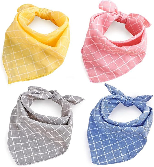 4PCS Fall Dog Bandanas Cat Birthday Cute Soft Cotton Puppy Scarfs Washable Daily Handkerchief Pink Yellow Blue Grey Comfortable Gifts, Adjustable Accessories for Small Medium Large Girl Boy Pup Pet