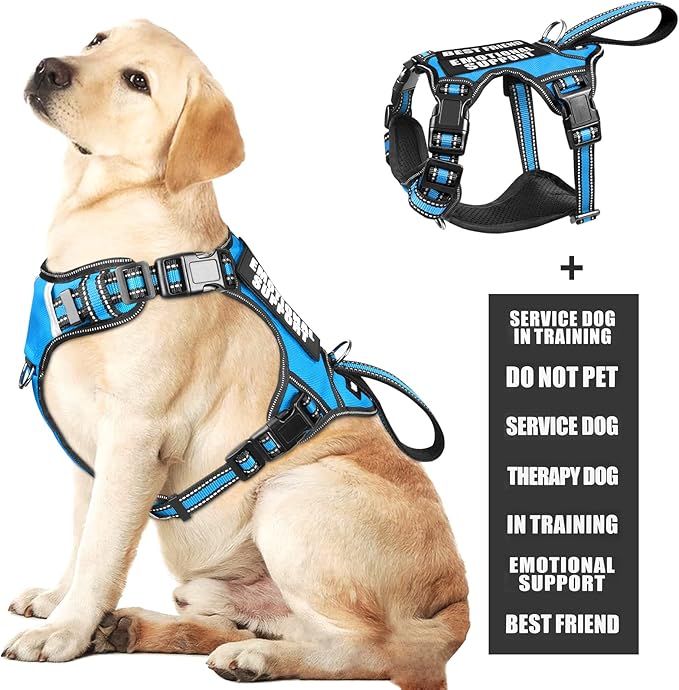 WINSEE Service Dog Vest No Pull Dog Harness with 7 Dog Patches, Reflective Pet Harness with Durable Soft Padded Handle for Puppies, Small, Medium, Large, and Extra-Large Dogs