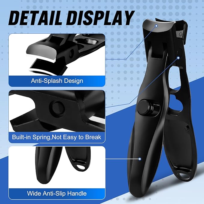 German Nail Clippers, Premium Stainless Steel Wide Jaw Anti Splash Design,Ultra Sharp Heavy Duty Clippers with Ergonomic Lever,Perfect for Men,Women, and Seniors(2 Pack)