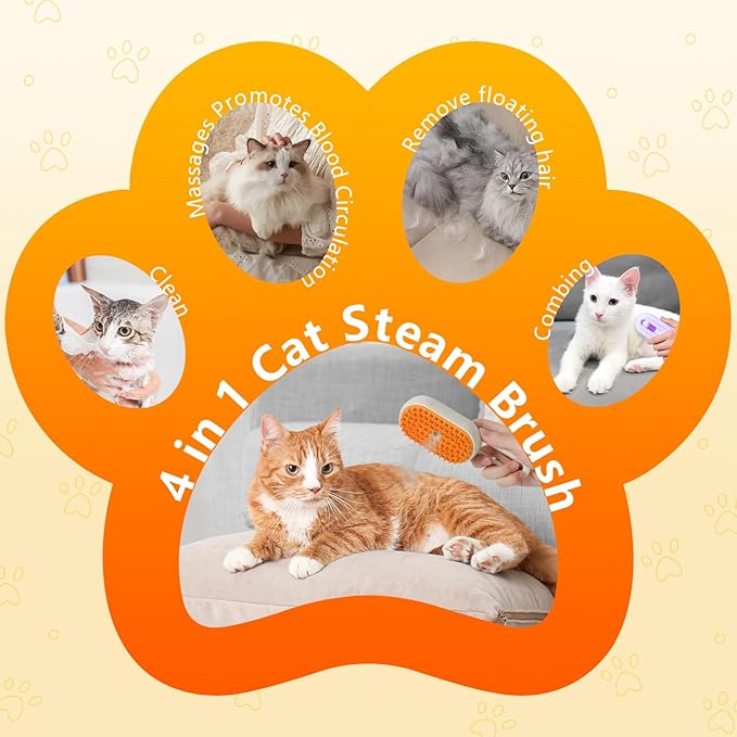 4 in 1 Cat Steam Brush for Shedding, Rechargeable Pet Steam Brush, Massage, Cleaning, Shedding & Combing Multifunctional Hair Removal Comb for Cats Dogs (Purple)