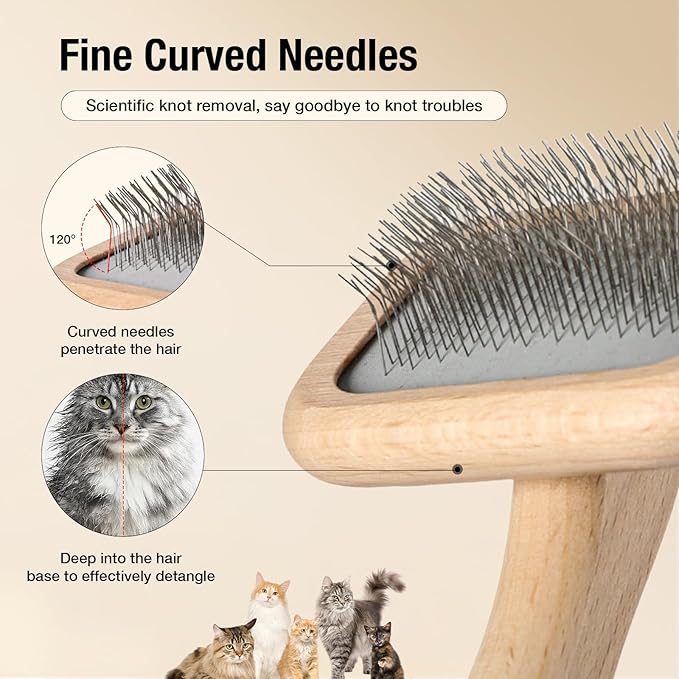 UTEE Slicker Brush for Cats & Puppies (British Shorthair, Siamese, Chihuahuas, Pomeranians, Toy Poodle Puppies) — Gentle Grooming Tool with Curved Steel Pins & Ergonomic Beech Wood Handle
